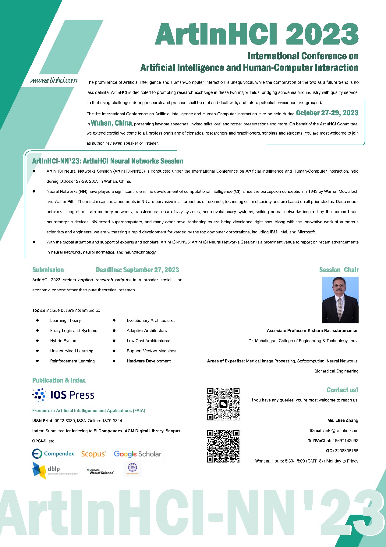 International Conference on Artificial Intelligence and Human-Computer Interaction is to be held during October 27-29, 2023 in Wuhan, China